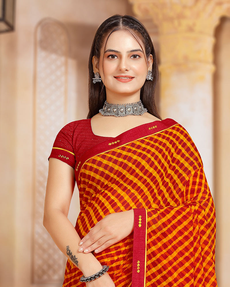 Vishal Prints Dark Red Printed Georgette Saree With Fancy Border