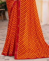 Vishal Prints Dark Red Printed Georgette Saree With Fancy Border