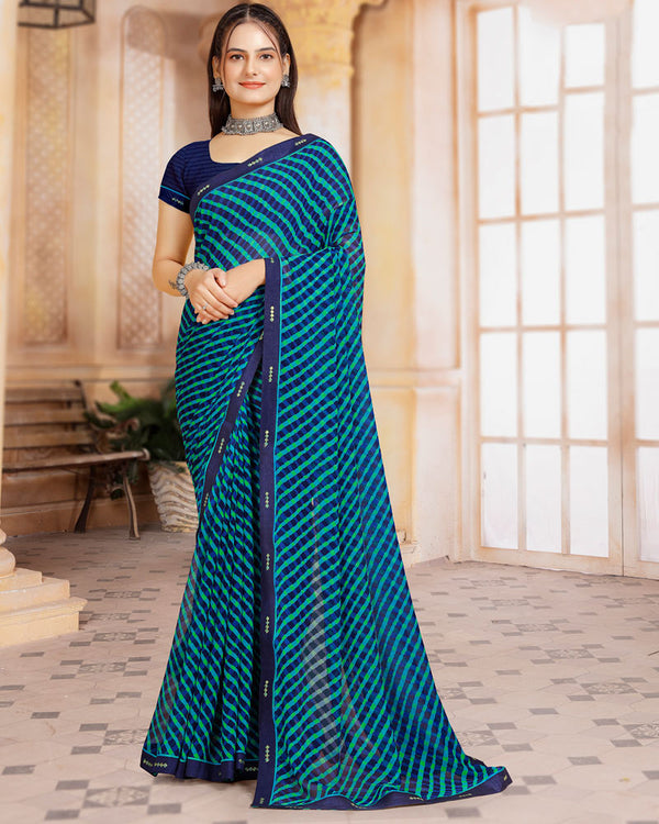 Vishal Prints Dark Navy Blue Printed Georgette Saree With Fancy Border