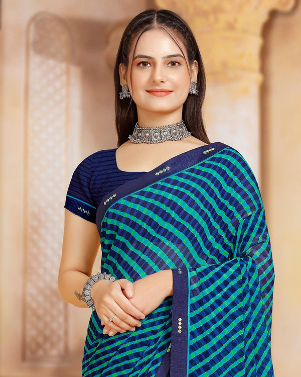 Vishal Prints Dark Navy Blue Printed Georgette Saree With Fancy Border