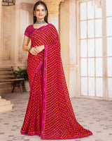 Vishal Prints Rani Pink Printed Georgette Saree With Fancy Border