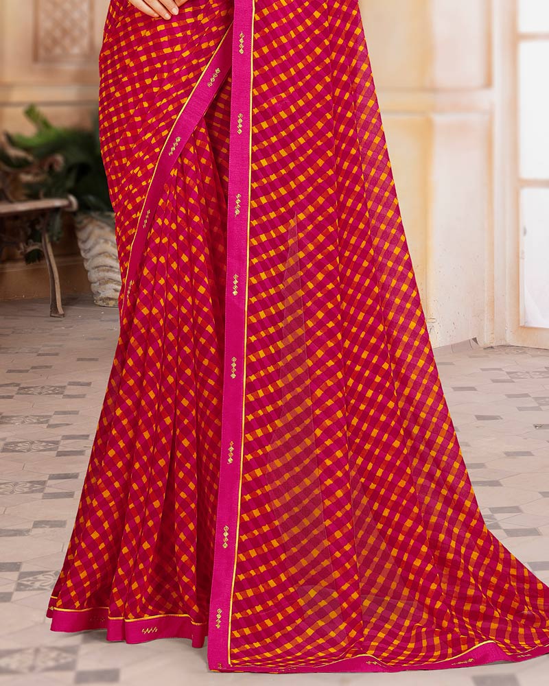 Vishal Prints Rani Pink Printed Georgette Saree With Fancy Border