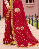 Vishal Prints Maroon Printed Chiffon Saree With Foil Print And Border