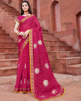 Vishal Prints Maroon Flash Printed Chiffon Saree With Foil Print And Border