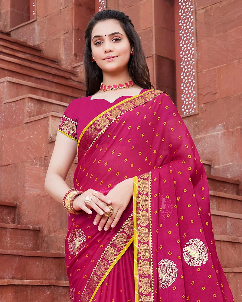 Vishal Prints Maroon Flash Printed Chiffon Saree With Foil Print And Border