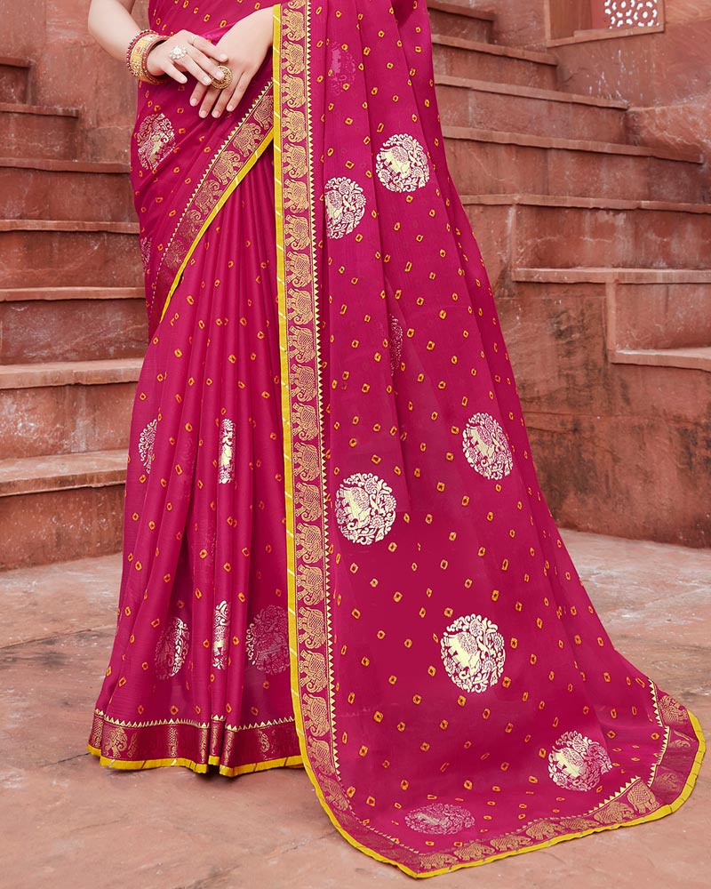 Vishal Prints Maroon Flash Printed Chiffon Saree With Foil Print And Border