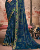 Vishal Prints Navy Blue Fancy Brasso Saree With Foil Print And Zari Border