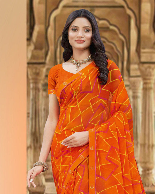 Vishal Prints Dark Orange Printed Georgette Saree With Fancy Border