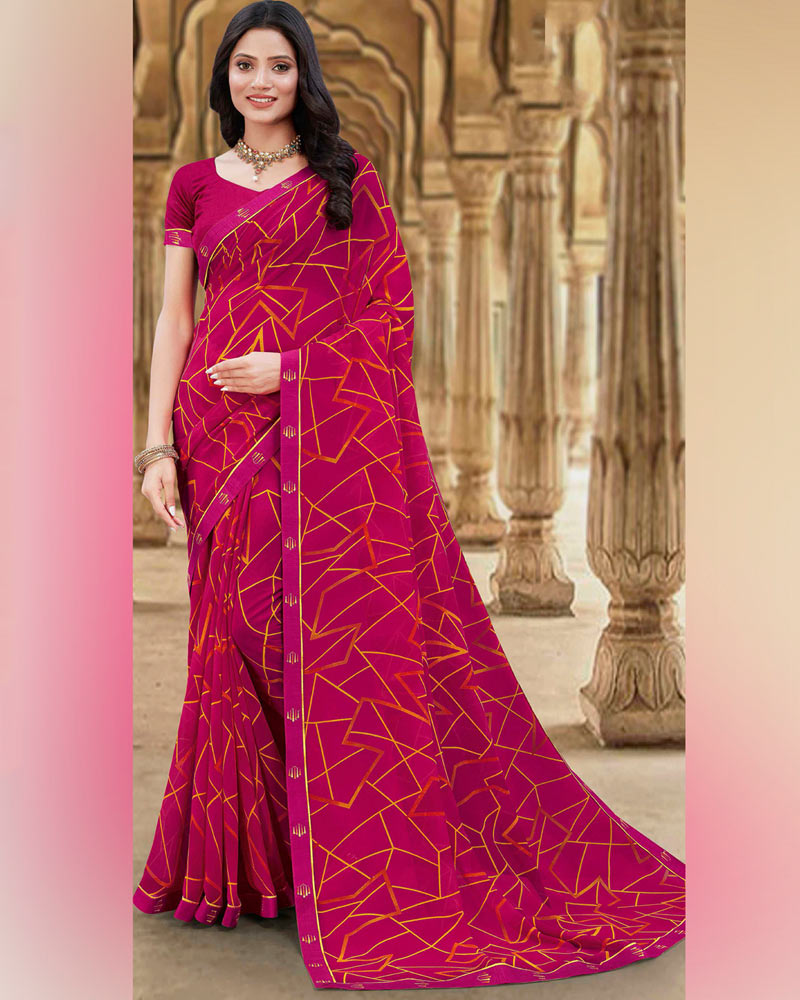 Vishal Prints Lipstick Pink Printed Georgette Saree With Fancy Border