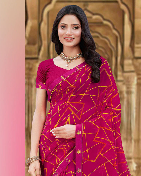 Vishal Prints Lipstick Pink Printed Georgette Saree With Fancy Border