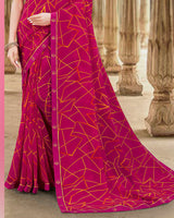 Vishal Prints Lipstick Pink Printed Georgette Saree With Fancy Border