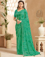 Vishal Prints Dark Sea Green Designer Patterned Chiffon Saree With Foil Print And Tassel