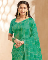 Vishal Prints Dark Sea Green Designer Patterned Chiffon Saree With Foil Print And Tassel