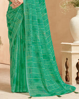 Vishal Prints Dark Sea Green Designer Patterned Chiffon Saree With Foil Print And Tassel