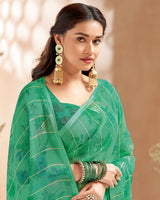 Vishal Prints Dark Sea Green Designer Patterned Chiffon Saree With Foil Print And Tassel