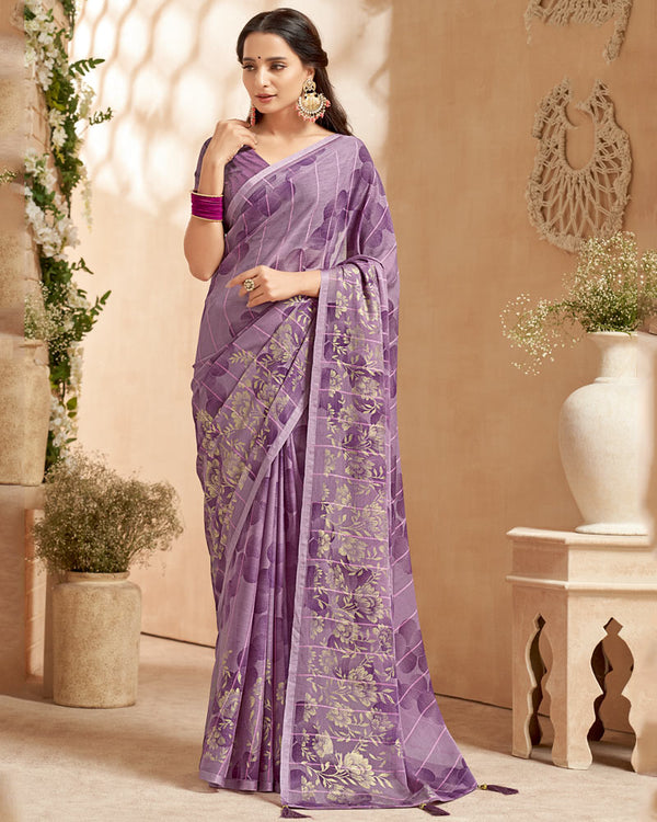 Vishal Prints Mauve Designer Patterned Chiffon Saree With Foil Print And Tassel