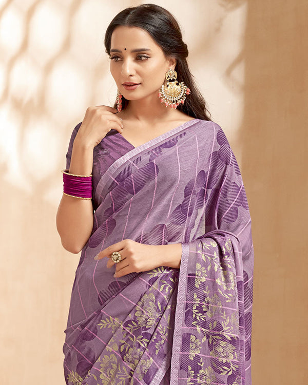 Vishal Prints Mauve Designer Patterned Chiffon Saree With Foil Print And Tassel