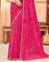 Vishal Prints Cerise Red Printed Georgette Saree With Foil Print And Zari Border