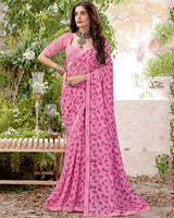 Vishal Prints Pink Printed Georgette Saree With Fancy Border