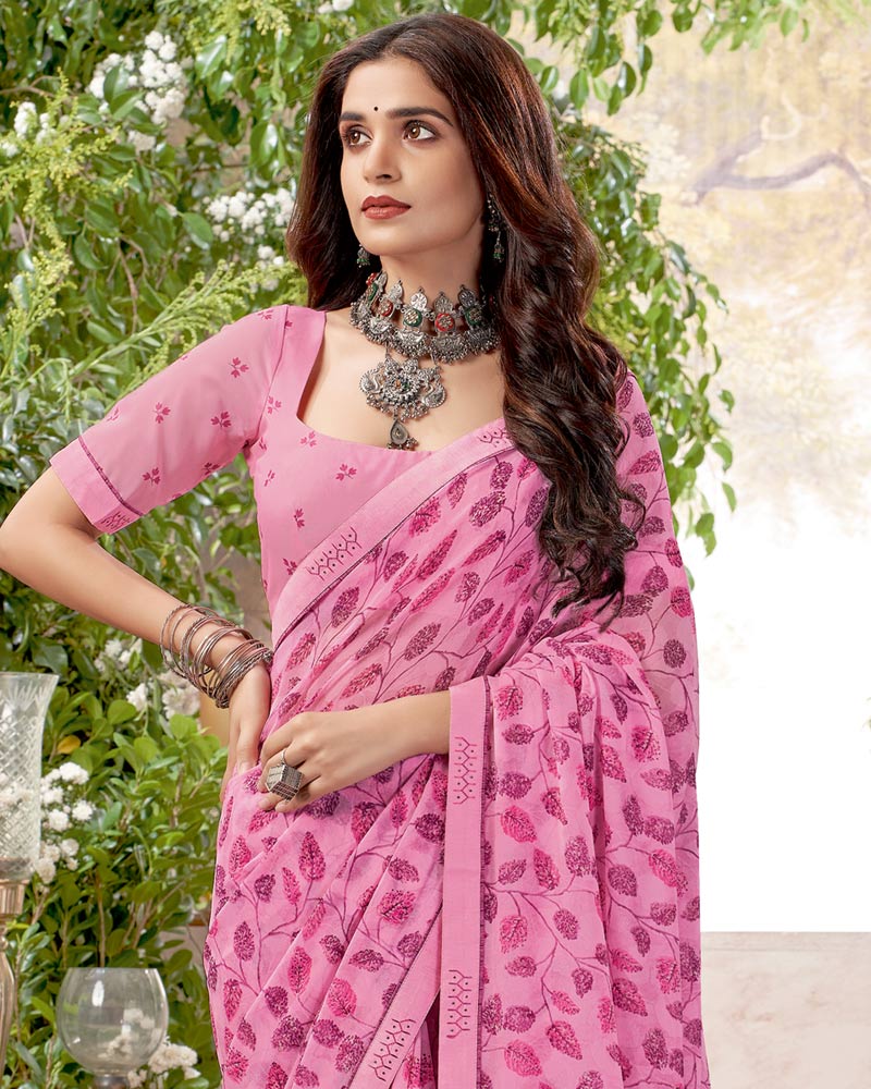 Vishal Prints Pink Printed Georgette Saree With Fancy Border