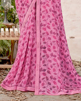 Vishal Prints Pink Printed Georgette Saree With Fancy Border