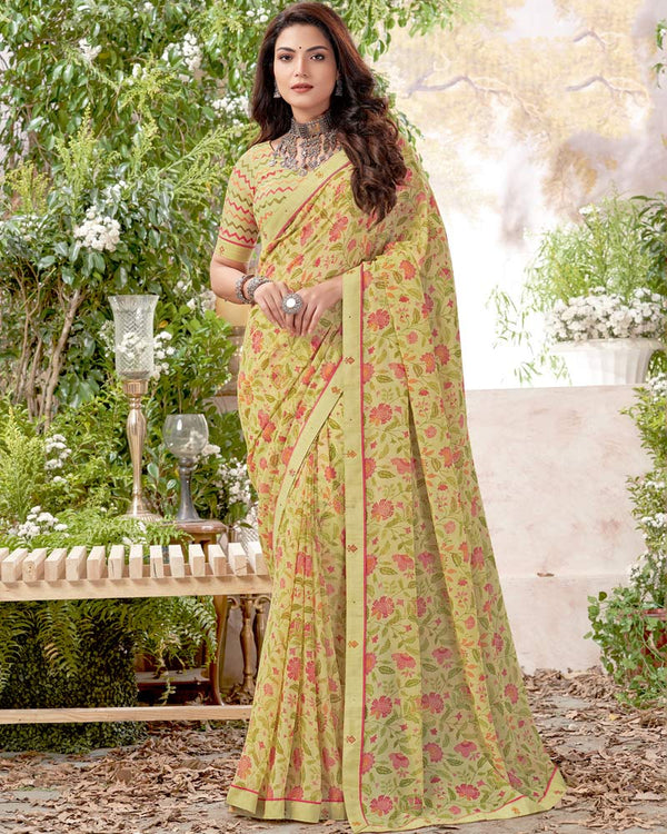 Vishal Prints Yellow Printed Georgette Saree With Fancy Border