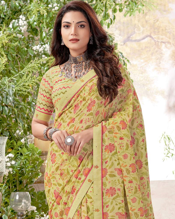 Vishal Prints Yellow Printed Georgette Saree With Fancy Border