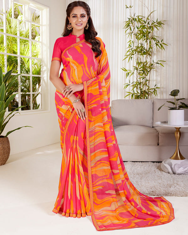 Vishal Prints Blush Pink Printed Georgette Saree With Zari Border