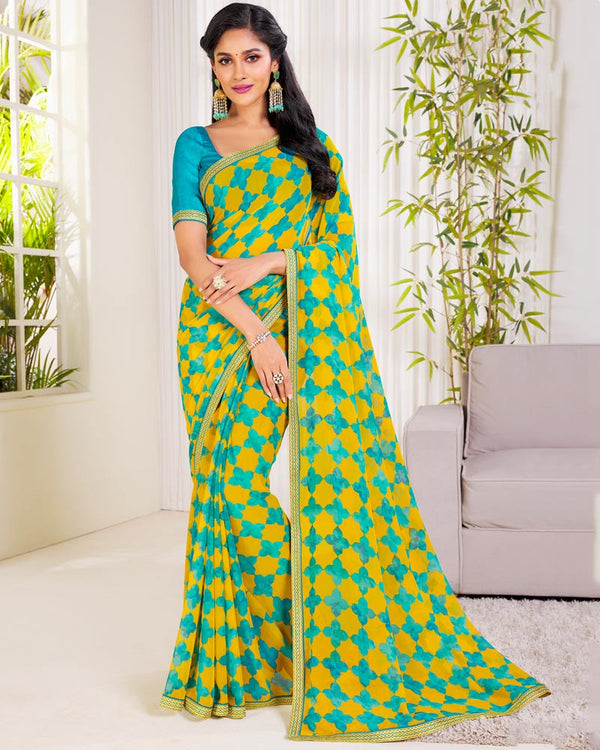 Vishal Prints Yellow Printed Georgette Saree With Zari Border