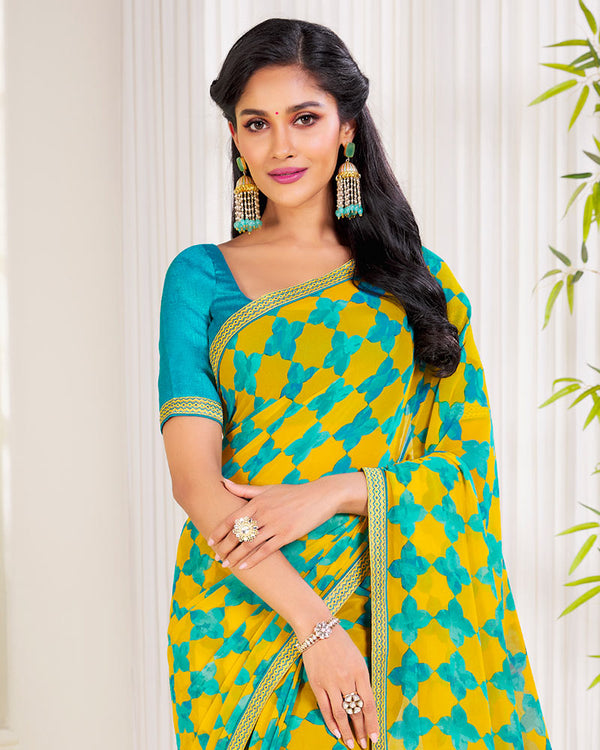 Vishal Prints Yellow Printed Georgette Saree With Zari Border