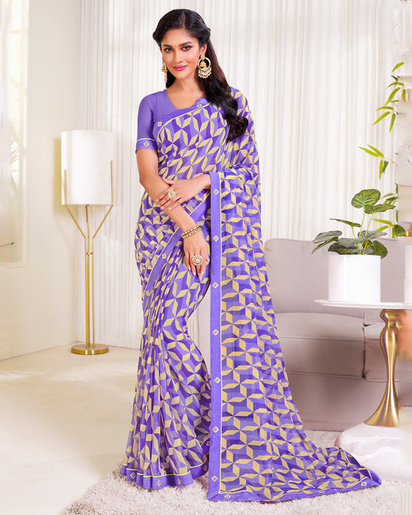 Vishal Prints Moody Blue Printed Georgette Saree With Fancy Border