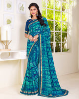 Vishal Prints Peacock Blue Printed Georgette Saree With Fancy Border