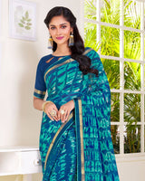 Vishal Prints Peacock Blue Printed Georgette Saree With Fancy Border