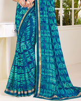 Vishal Prints Peacock Blue Printed Georgette Saree With Fancy Border