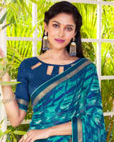 Vishal Prints Peacock Blue Printed Georgette Saree With Fancy Border