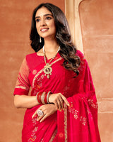 Vishal Prints Cherry Red Designer Georgette Saree With Embroidery And Diamond Work