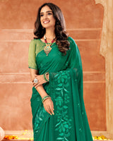 Vishal Prints Deep Sea Green Designer Georgette Saree With Embroidery And Diamond Work