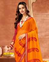 Vishal Prints Orange Designer Georgette Saree With Embroidery And Diamond Work