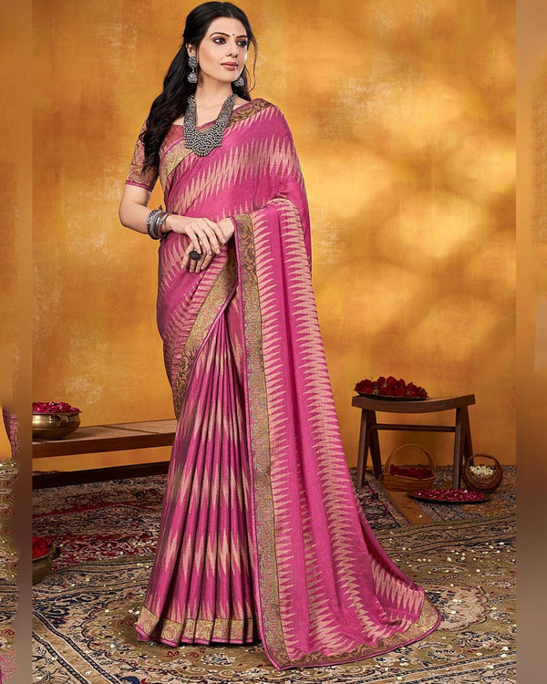 Vishal Prints Blush Pink Brasso Saree With Zari Border