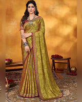 Vishal Prints Dark Mustard Brasso Saree With Zari Border