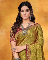 Vishal Prints Dark Mustard Brasso Saree With Zari Border