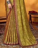 Vishal Prints Dark Mustard Brasso Saree With Zari Border