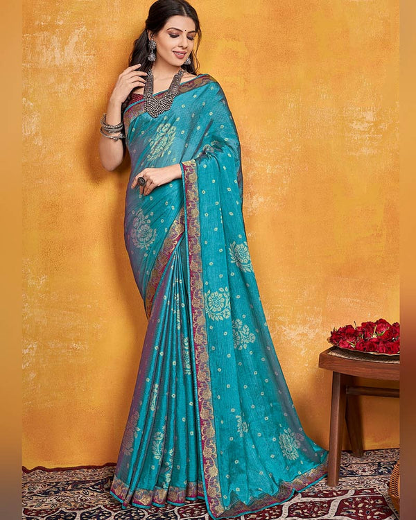 Vishal Prints Blue Brasso Saree With Zari Border