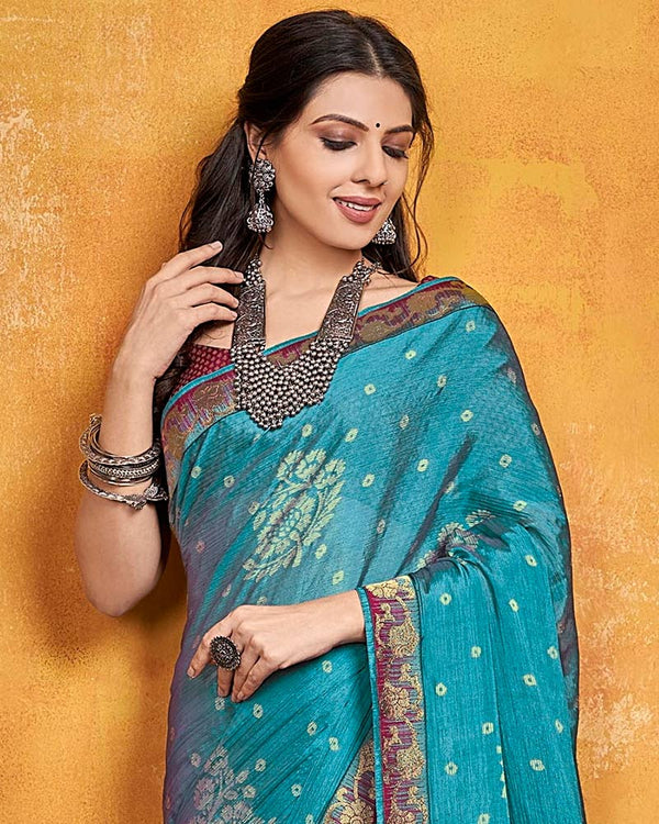 Vishal Prints Blue Brasso Saree With Zari Border