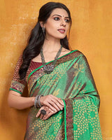 Vishal Prints Dark Mint Green Brasso Saree With Zari Border