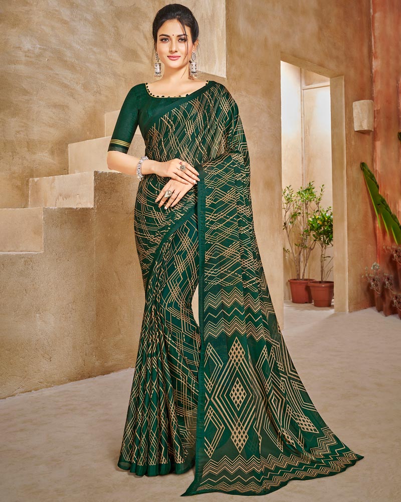 Vishal Prints Green Digital Print Criva Crepe Saree