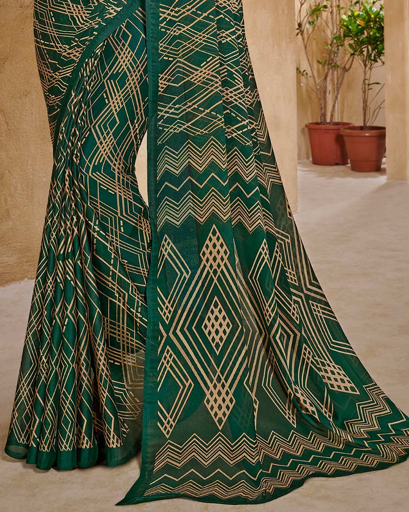 Vishal Prints Green Digital Print Criva Crepe Saree