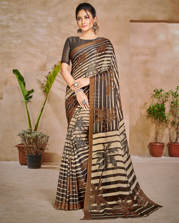 Vishal Prints Brown And Light Brown Digital Print Criva Crepe Saree