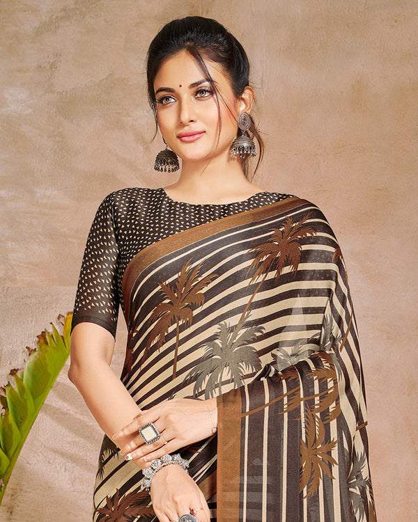 Vishal Prints Brown And Light Brown Digital Print Criva Crepe Saree