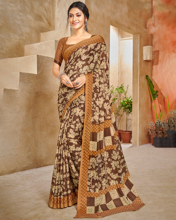 Vishal Prints Brown Digital Print Criva Crepe Saree